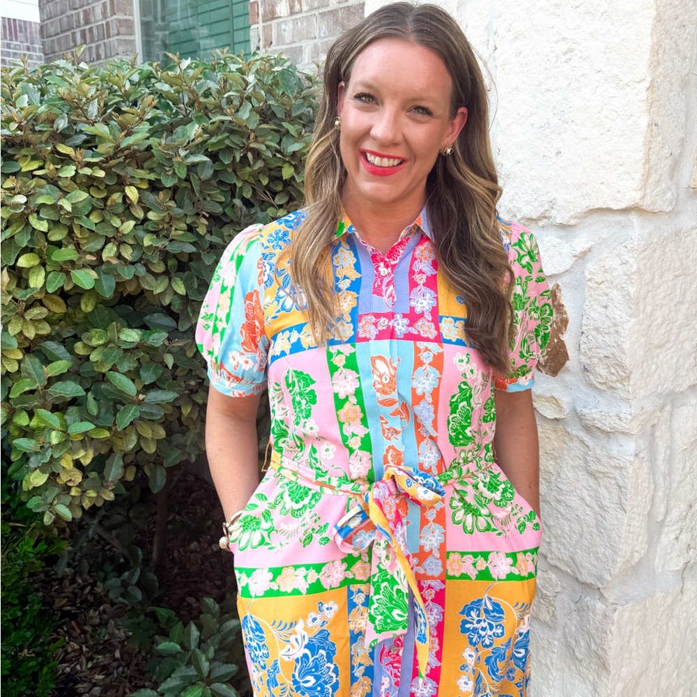 Colorful Patchwork Floral Dress by Jodifl